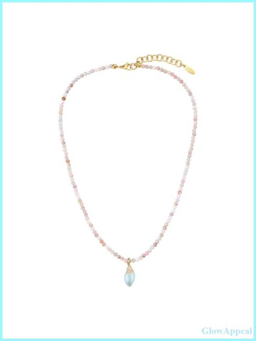 3mm Faceted Pink Opal Beaded Necklace with Blue Conch Pendant Adjustable 16+3"